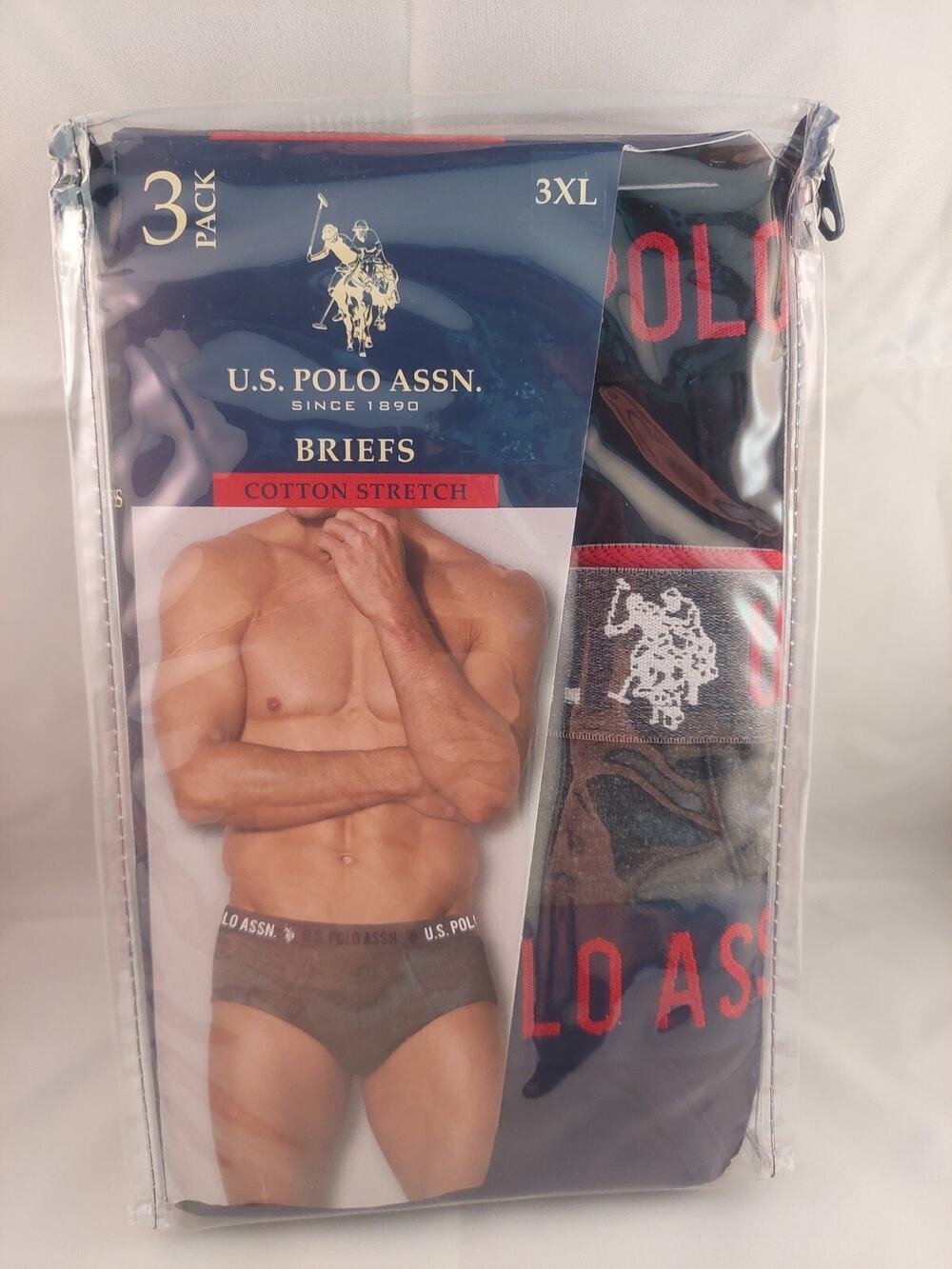 U.S. Polo Assn. Cotton Stretch Briefs, Men's Size 3XL 3 Pack Black Blue Gray
